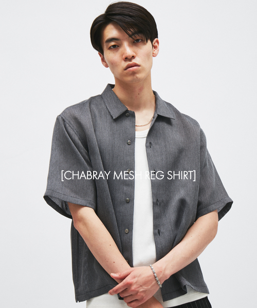 シャンブレー メッシュ レギュラー 半袖 シャツ（シャツ/ブラウス