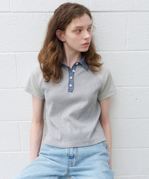 Stripe block collar T-shirt [KNSS07TS13]_Melange gray