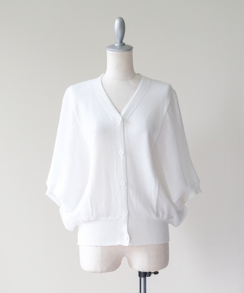 DOLLUPOOPS（ドールアップウップス）の「Sheer Dolman Sleeve Cardigan(シアードルマンカーディガン)（カーディガン/ボレロ・レディース・オフホワイト/ブラック・FREE）」の2枚目の写真