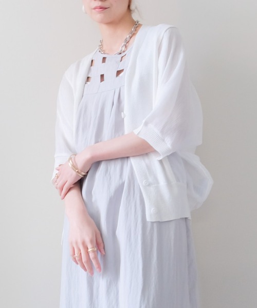 DOLLUPOOPS（ドールアップウップス）の「Sheer Dolman Sleeve Cardigan(シアードルマンカーディガン)（カーディガン/ボレロ・レディース・オフホワイト/ブラック・FREE）」の3枚目の写真