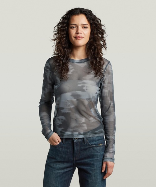 G-STAR(ジースター)の「Motion Camo Slim T-Shirt/モーションカモシアーロングスリーブスリムTシャツ(Tシャツ/カットソー・レディース・グレー系カモフラージュ・X-SMALL/SMALL/MEDIUM)」の1枚目の写真