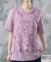 レディースのTシャツ/カットソー（パープル/紫色系・レース
