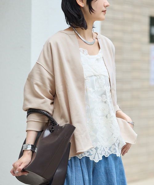 JOURNAL STANDARD（ジャーナルスタンダード）の「《WEB限定追加》CUT-OFF SWEATカーディガン（カーディガン/ボレロ・レディース・ブラック系その他/ピンク/ベージュ・FREE）」の2枚目の写真