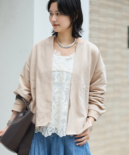 JOURNAL STANDARD(ジャーナルスタンダード)の「《WEB限定追加》CUT-OFF SWEATカーディガン(カーディガン/ボレロ・レディース・ブラック系その他/ピンク/ベージュ・FREE)」の13枚目の写真