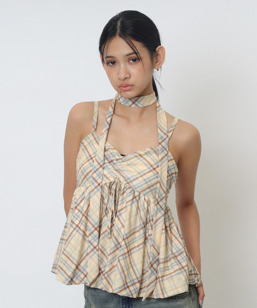 SPIRALGIRL(スパイラルガール)の「【HEISEI CORE/平成コア】チョーカー付きバルーンキャミ(シャツ/ブラウス・レディース・グレー/イエロー/ブラウン・FREE)」の17枚目の写真