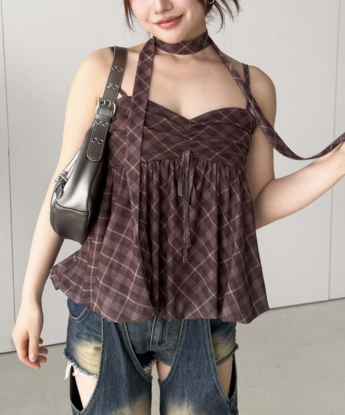 SPIRALGIRL(スパイラルガール)の「【HEISEI CORE/平成コア】チョーカー付きバルーンキャミ(シャツ/ブラウス・レディース・グレー/イエロー/ブラウン・FREE)」の1枚目の写真