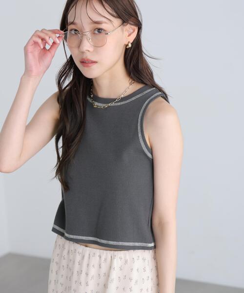 FREE'S MART（フリーズマート）の「◆ワッフルアメスリショート丈タンク（Tシャツ/カットソー・レディース・ブラック/ホワイト/グレー/ピンク・FREE）」の12枚目の写真