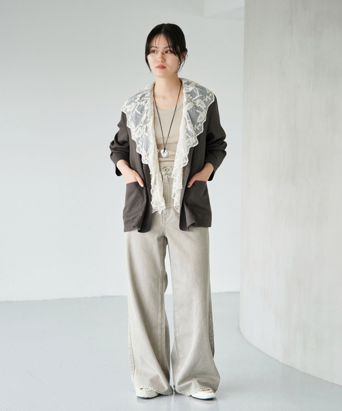 IENA(イエナ)の「《/接触冷感/手洗い可/セットアップ対応》テンダーツイル リラックスジャケット(テーラードジャケット・レディース・グレー/ベージュ・FREE)」の3枚目の写真