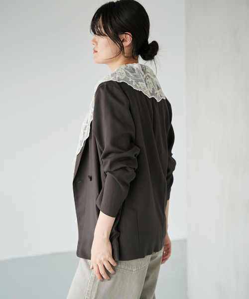 IENA(イエナ)の「《/接触冷感/手洗い可/セットアップ対応》テンダーツイル リラックスジャケット(テーラードジャケット・レディース・グレー/ベージュ・FREE)」の6枚目の写真