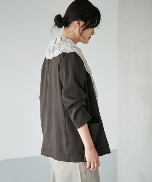 IENA(イエナ)の「《/接触冷感/手洗い可/セットアップ対応》テンダーツイル リラックスジャケット(テーラードジャケット・レディース・グレー/ベージュ・FREE)」の7枚目の写真