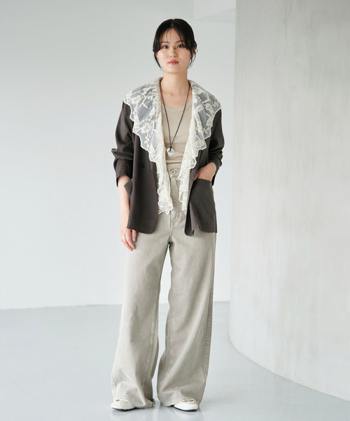 IENA(イエナ)の「《/接触冷感/手洗い可/セットアップ対応》テンダーツイル リラックスジャケット(テーラードジャケット・レディース・グレー/ベージュ・FREE)」の8枚目の写真