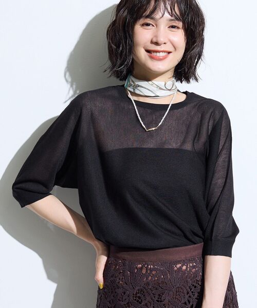 INDIVI(インディヴィ)の「【体型カバー/洗える】シアードルマンニット(ニット/セーター・レディース・グリーン系/ライトグレー系4/ブラウン系その他/ブラック・05/38/13/15 )」の1枚目の写真