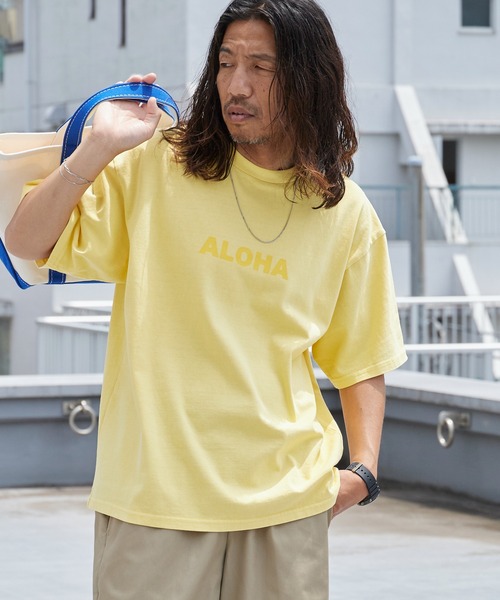 ALOHA BLUE / アロハブルー ピグメントダイ ロゴプリントTシャツ 半袖T