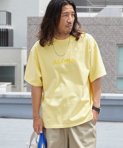 ALOHA BLUE(アロハブルー)の「ALOHA BLUE / アロハブルー ピグメントダイ ロゴプリントTシャツ 半袖Tシャツ クルーネック メンズ 秋 秋服 2026年秋冬(Tシャツ/カットソー・メンズ・イエロー・S/M/L/XL)」の4枚目の写真