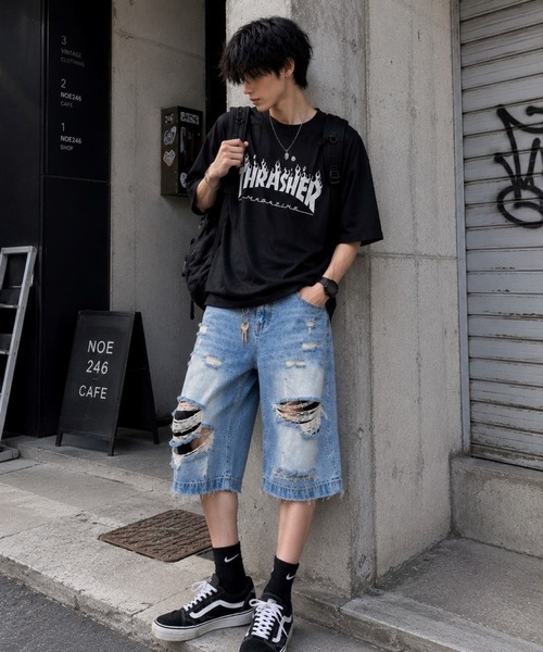 almo(アルモ)の「【Bls】 【ZM】【Bling Leads】ダメージ加工 スケーター ハーフパンツ(BL)(デニムパンツ・レディース・ブルー・LARGE/MEDIUM)」の3枚目の写真