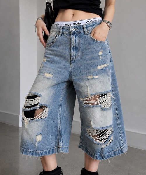almo(アルモ)の「【Bls】 【ZM】【Bling Leads】ダメージ加工 スケーター ハーフパンツ(BL)(デニムパンツ・レディース・ブルー・LARGE/MEDIUM)」の7枚目の写真