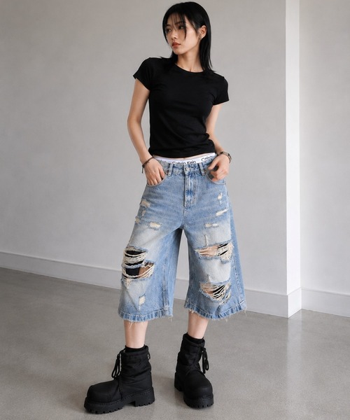 almo(アルモ)の「【Bls】 【ZM】【Bling Leads】ダメージ加工 スケーター ハーフパンツ(BL)(デニムパンツ・レディース・ブルー・LARGE/MEDIUM)」の8枚目の写真