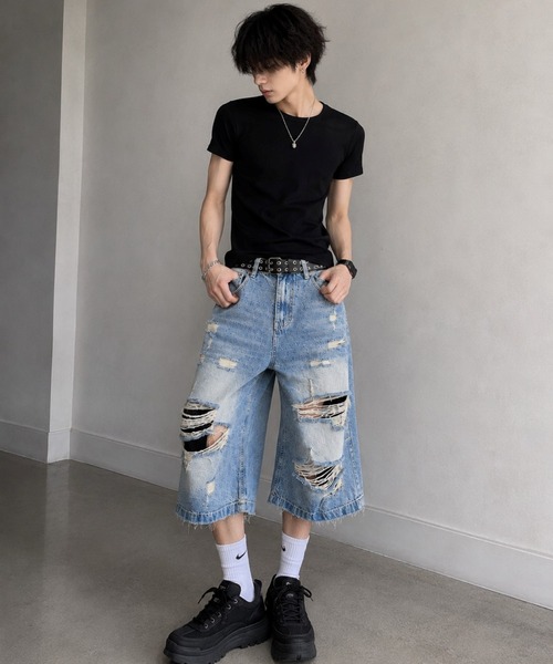 almo(アルモ)の「【Bls】 【ZM】【Bling Leads】ダメージ加工 スケーター ハーフパンツ(BL)(デニムパンツ・レディース・ブルー・LARGE/MEDIUM)」の9枚目の写真
