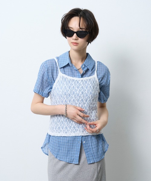 NUJOH(ヌゾ)の「Soft Check Half Sleeve Shirt / ソフトチェックハーフスリーブシャツ(シャツ/ブラウス・レディース・ピンク/ブルー/アイボリー・FREE)」の3枚目の写真