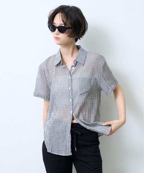 NUJOH(ヌゾ)の「Soft Check Half Sleeve Shirt / ソフトチェックハーフスリーブシャツ(シャツ/ブラウス・レディース・ピンク/ブルー/アイボリー・FREE)」の2枚目の写真