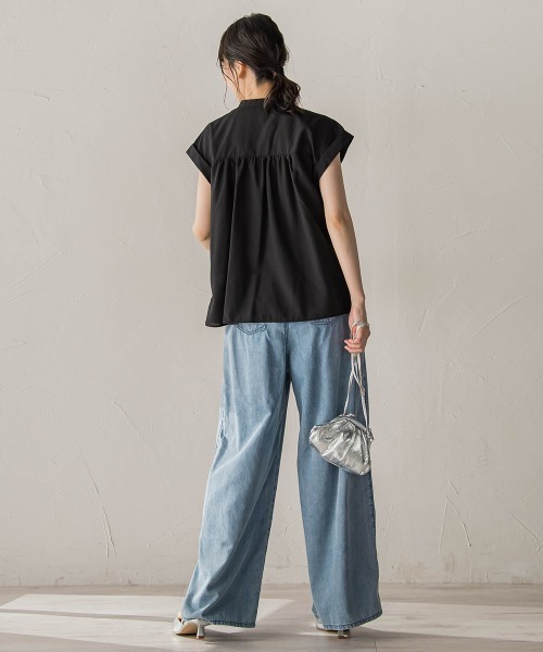 Droite lautreamont（ドロワットロートレアモン）の「【WEB限定】サスティナコットンライクローンブラウス（シャツ/ブラウス・レディース・オフホワイト/ブラック/ブルー・M）」の5枚目の写真