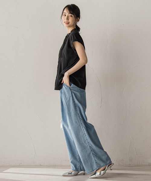 Droite lautreamont（ドロワットロートレアモン）の「【WEB限定】サスティナコットンライクローンブラウス（シャツ/ブラウス・レディース・オフホワイト/ブラック/ブルー・M）」の4枚目の写真