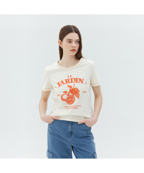 MIND BRIDGE WOMEN（マインドブリッジウーマン）の「[W]ステッチ配色グラフィックTシャツ - 2カラー MYTS3208（Tシャツ/カットソー・レディース・オレンジ/グリーン・55）」の2枚目の写真