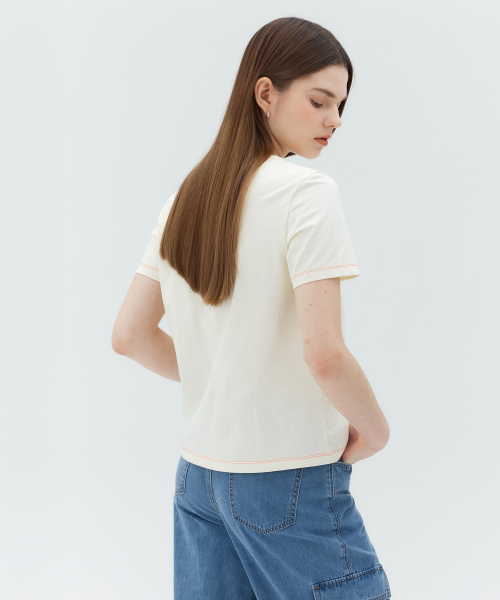 MIND BRIDGE WOMEN（マインドブリッジウーマン）の「[W]ステッチ配色グラフィックTシャツ - 2カラー MYTS3208（Tシャツ/カットソー・レディース・オレンジ/グリーン・55）」の3枚目の写真