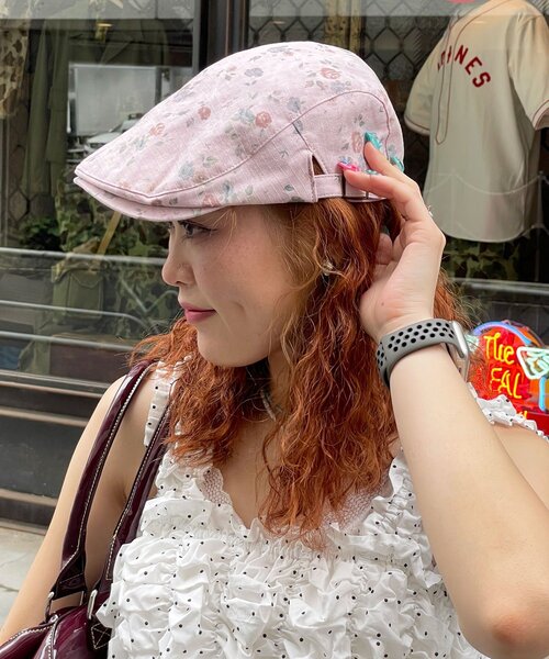 CIAOPANIC(チャオパニック)の「ヴィンテージライク花柄ハンチング(ハンチング/ベレー帽・レディース・グレー/ベージュ/ピンク・ONE SIZE)」の3枚目の写真
