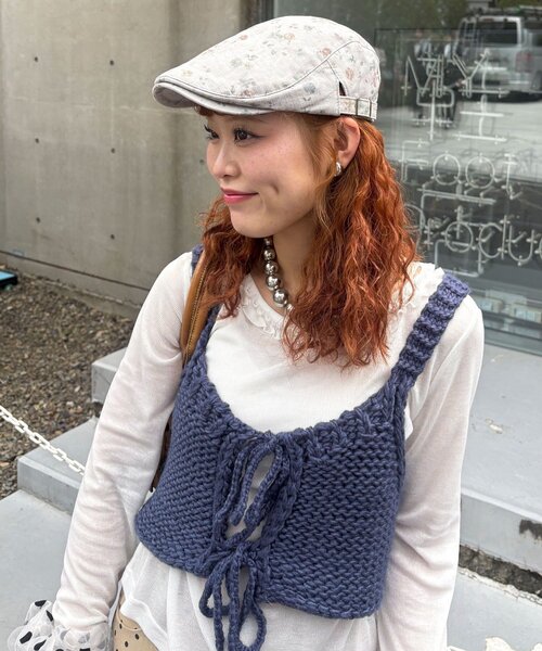CIAOPANIC(チャオパニック)の「ヴィンテージライク花柄ハンチング(ハンチング/ベレー帽・レディース・グレー/ベージュ/ピンク・ONE SIZE)」の4枚目の写真