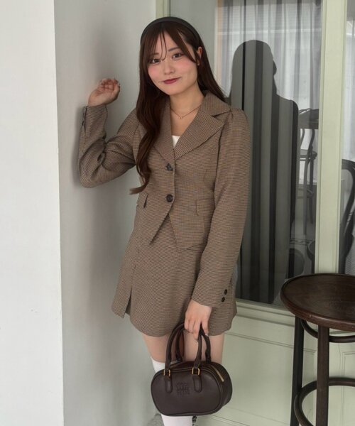 continuer de NICE CLAUP(コンティニューデナイスクラップ)の「憧れの韓国っぽガーリー、BOXプリーツミニスカート(スカート・レディース・ブラック/ブラウン/チェック・FREE)」の15枚目の写真