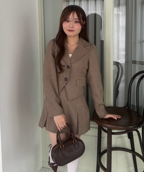 continuer de NICE CLAUP(コンティニューデナイスクラップ)の「憧れの韓国っぽガーリー、BOXプリーツミニスカート(スカート・レディース・ブラック/ブラウン/チェック・FREE)」の17枚目の写真