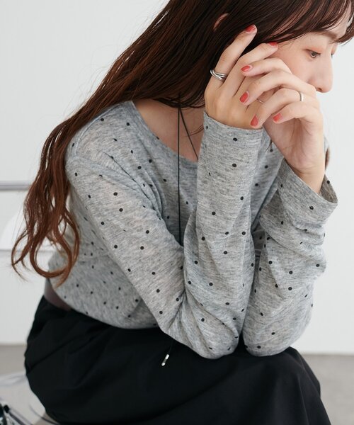 DISCOAT（ディスコート）の「【WEB限定】シアードットロングスリーブ（Tシャツ/カットソー・レディース・ホワイト/グレー/イエロー・FREE）」の2枚目の写真