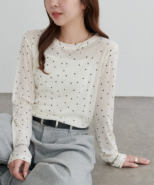 DISCOAT（ディスコート）の「【WEB限定】シアードットロングスリーブ（Tシャツ/カットソー・レディース・ホワイト/グレー/イエロー・FREE）」の6枚目の写真