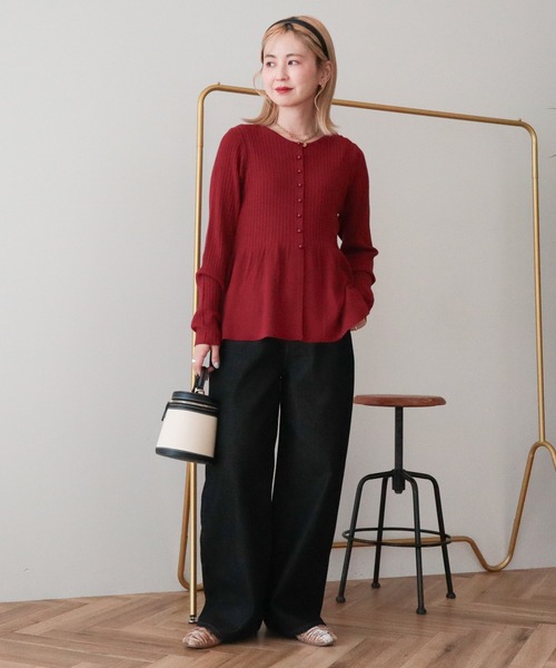 AMERICAN HOLIC(アメリカンホリック)の「シンチバックカーブデニムパンツ(デニムパンツ・レディース・アイボリー/ブラック・M/S/L)」の7枚目の写真