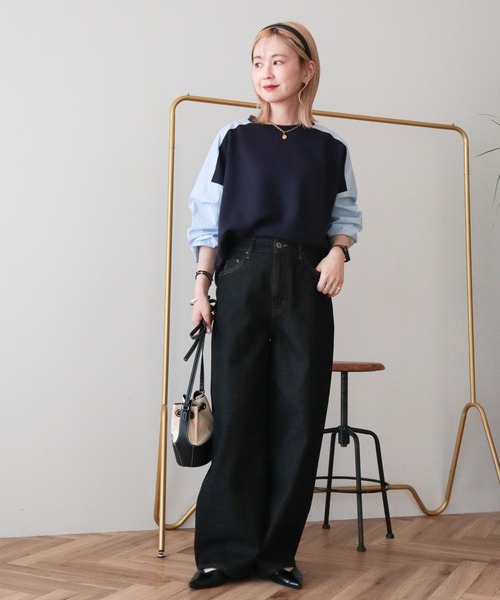 AMERICAN HOLIC(アメリカンホリック)の「シンチバックカーブデニムパンツ(デニムパンツ・レディース・アイボリー/ブラック・M/S/L)」の9枚目の写真