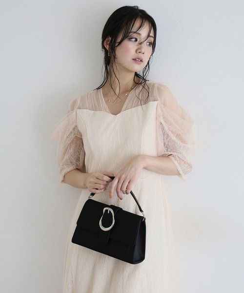 PourVous(プールヴー)の「ミモレ&袖あり フォーマル レース フレア シアー オフショル スパンコール セレモニー 結婚式二次会 パーティードレス お呼ばれ オケージョンドレス 同窓会成人式(ドレス・レディース・ピンクベージュ/ライトブルー/ブラック・S/M)」の11枚目の写真