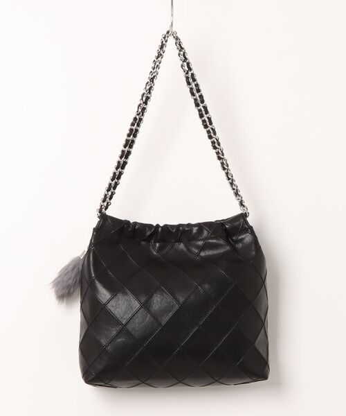 cache cache(カシュ カシュ)の「カシュカシュ cachecache / ダイヤ柄キルトチェーンハンドルバッグ(ショルダーバッグ・レディース・ベージュ/ブラック・FREE)」の3枚目の写真