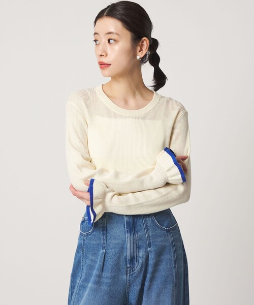 CITEN（シテン）の「＜CITEN＞バイカラーソデフリルニット（ニット/セーター・レディース・グレー系/オフホワイト/ブラック・FREE）」の7枚目の写真