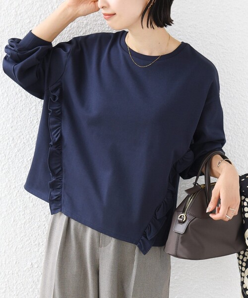 SHIPS(シップス)の「【WEB限定】〈洗濯機可能〉オーガニックコットン フリル ロングスリーブ TEE(Tシャツ/カットソー・レディース・ライラック/ダークグレー/ネイビー/オフホワイト・ONE SIZE)」の3枚目の写真