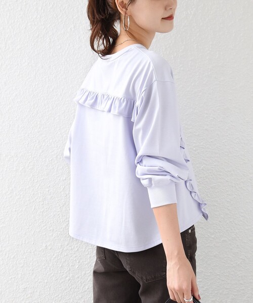 SHIPS(シップス)の「【WEB限定】〈洗濯機可能〉オーガニックコットン フリル ロングスリーブ TEE(Tシャツ/カットソー・レディース・ライラック/ダークグレー/ネイビー/オフホワイト・ONE SIZE)」の4枚目の写真