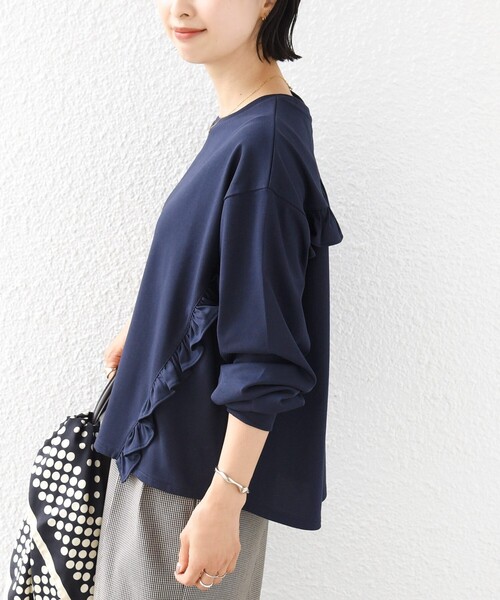 SHIPS(シップス)の「【WEB限定】〈洗濯機可能〉オーガニックコットン フリル ロングスリーブ TEE(Tシャツ/カットソー・レディース・ライラック/ダークグレー/ネイビー/オフホワイト・ONE SIZE)」の5枚目の写真