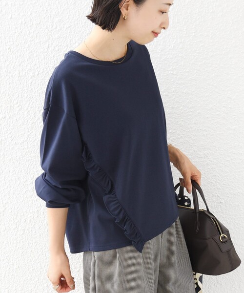 SHIPS(シップス)の「【WEB限定】〈洗濯機可能〉オーガニックコットン フリル ロングスリーブ TEE(Tシャツ/カットソー・レディース・ライラック/ダークグレー/ネイビー/オフホワイト・ONE SIZE)」の7枚目の写真