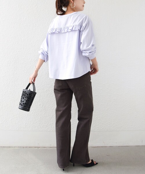SHIPS(シップス)の「【WEB限定】〈洗濯機可能〉オーガニックコットン フリル ロングスリーブ TEE(Tシャツ/カットソー・レディース・ライラック/ダークグレー/ネイビー/オフホワイト・ONE SIZE)」の9枚目の写真
