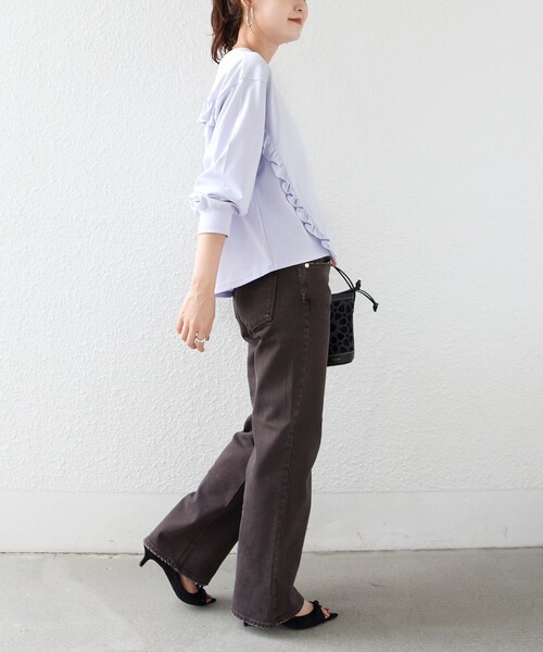 SHIPS(シップス)の「【WEB限定】〈洗濯機可能〉オーガニックコットン フリル ロングスリーブ TEE(Tシャツ/カットソー・レディース・ライラック/ダークグレー/ネイビー/オフホワイト・ONE SIZE)」の10枚目の写真