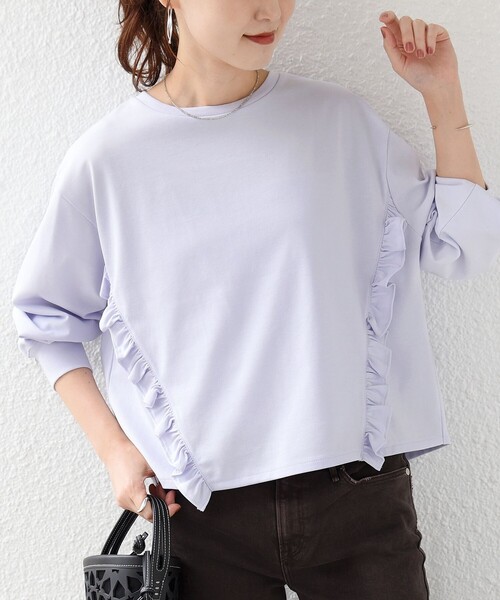 SHIPS(シップス)の「【WEB限定】〈洗濯機可能〉オーガニックコットン フリル ロングスリーブ TEE(Tシャツ/カットソー・レディース・ライラック/ダークグレー/ネイビー/オフホワイト・ONE SIZE)」の11枚目の写真