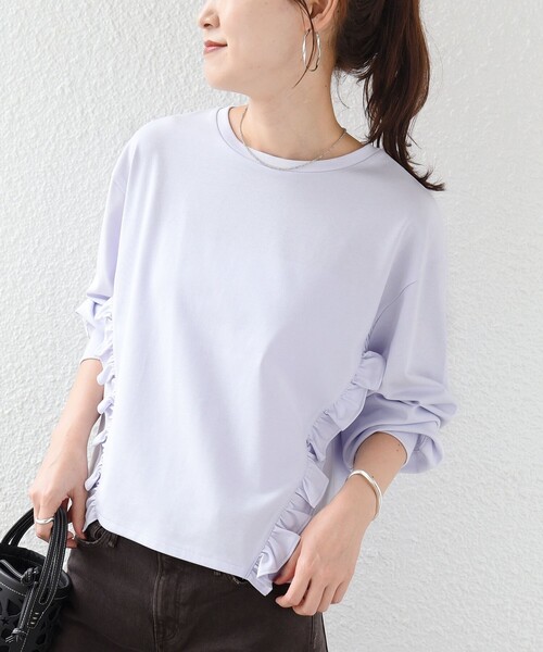 SHIPS(シップス)の「【WEB限定】〈洗濯機可能〉オーガニックコットン フリル ロングスリーブ TEE(Tシャツ/カットソー・レディース・ライラック/ダークグレー/ネイビー/オフホワイト・ONE SIZE)」の12枚目の写真