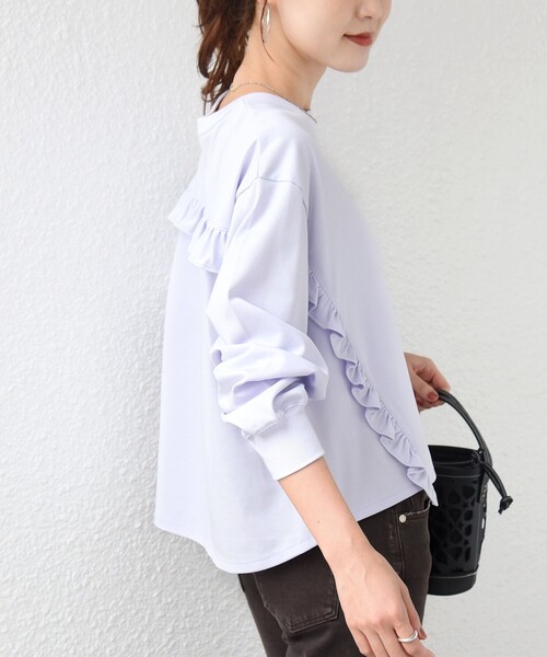 SHIPS(シップス)の「【WEB限定】〈洗濯機可能〉オーガニックコットン フリル ロングスリーブ TEE(Tシャツ/カットソー・レディース・ライラック/ダークグレー/ネイビー/オフホワイト・ONE SIZE)」の14枚目の写真