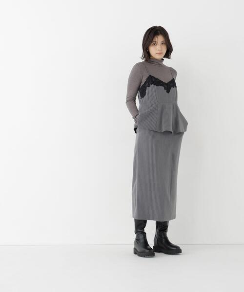 NATURAL BEAUTY BASIC（ナチュラルビューティーベーシック）の「ストライプペプラムキャミワンピース（ワンピース・レディース・グレー系その他/ベージュ系その他・MEDIUM/SMALL）」の17枚目の写真
