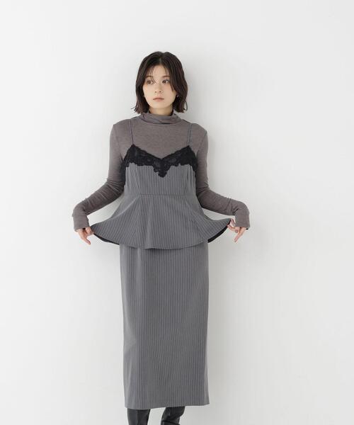 NATURAL BEAUTY BASIC（ナチュラルビューティーベーシック）の「ストライプペプラムキャミワンピース（ワンピース・レディース・グレー系その他/ベージュ系その他・MEDIUM/SMALL）」の20枚目の写真